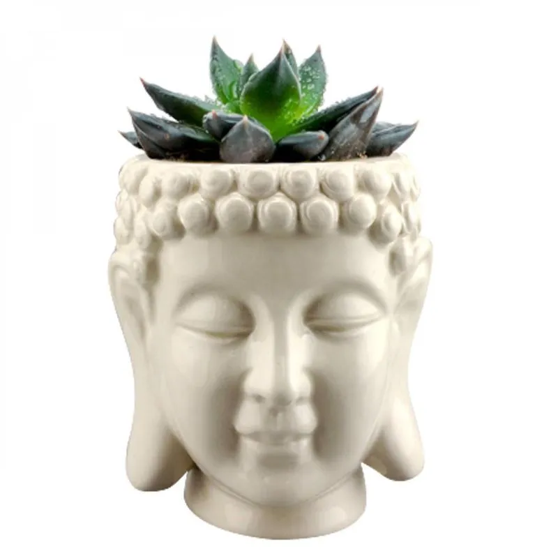 Cachepot Cerâmica Budhas Head Urban Branco