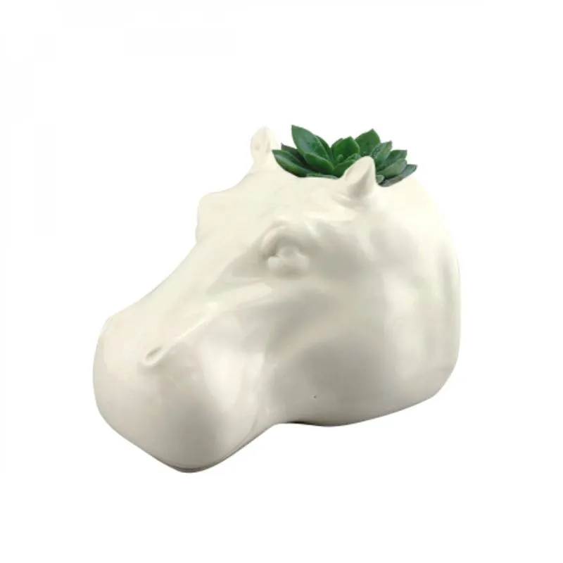 Cachepot Cerâmica Animals Head Hippo Urban Branco