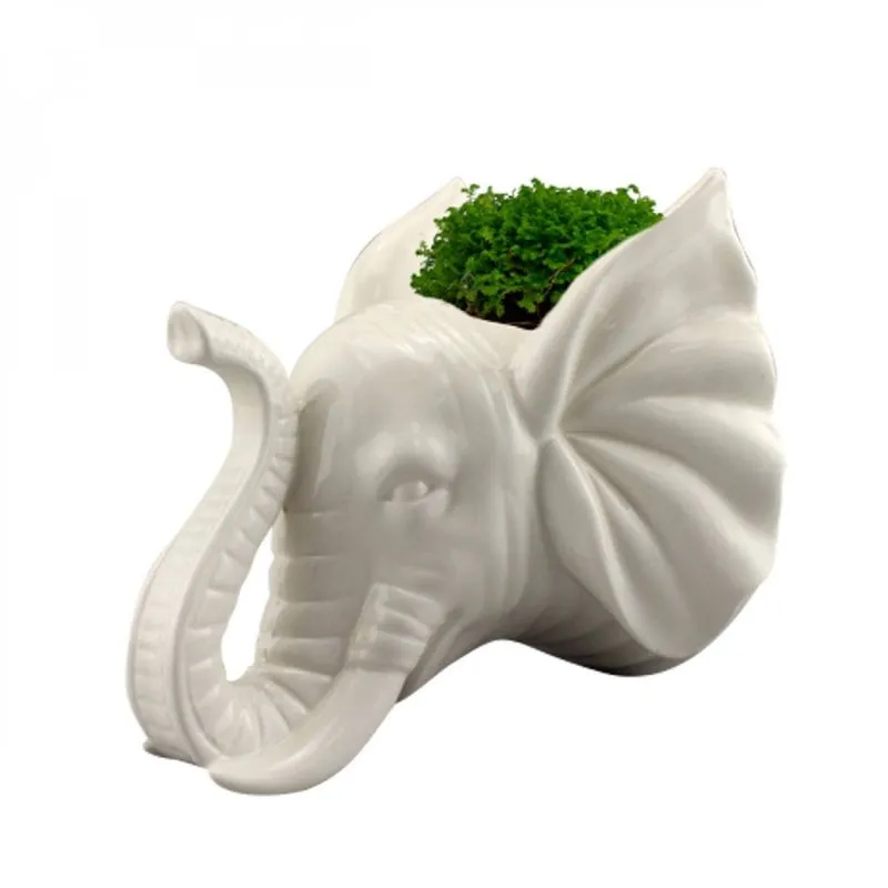 Cachepot Cerâmica Animals Head Elephant Urban Branco