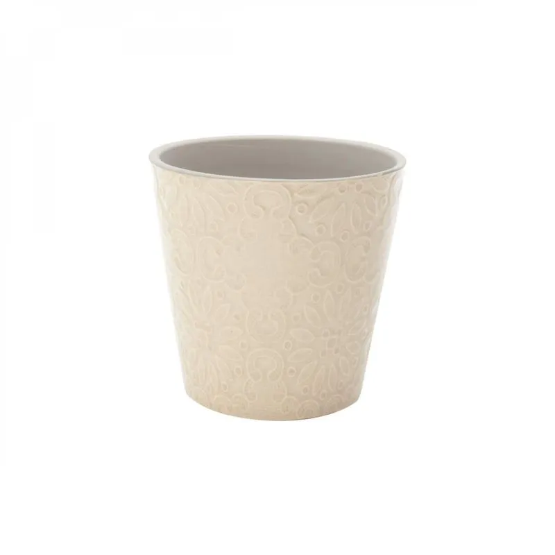 Vaso Decorativo em Cerâmica Cone Embossed Flowers 13cmx13,5cm Urban Bege