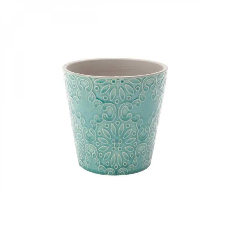 Vaso Decorativo em Cerâmica Cone Embossed Flowers 13cmx13,5cm Urban Verde