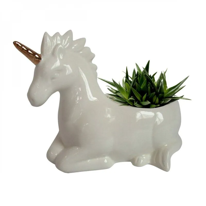Cachepot Cerâmica Unicórnio Urban Branco