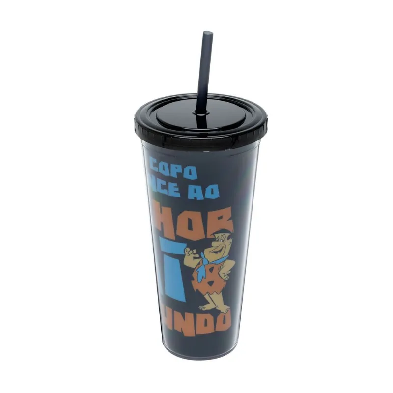 Copo com Canudo Fred Flintstones o Melhor Pai Do Mundo Urban 600ml 43465 Copo com Canudo Fred Flintstones o Melhor Pai Do Mundo 600ml
