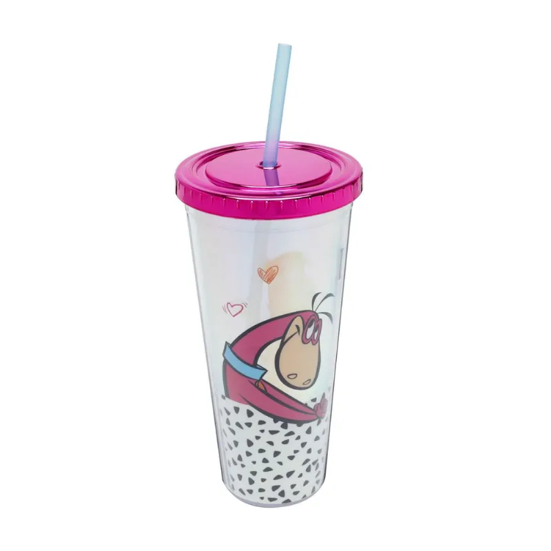 Copo com Canudo Plástico Flinstones Fred e Dino Urban 600ml 43466 Copo com Canudo Plastico Flinstones Fred e Dino 600ml