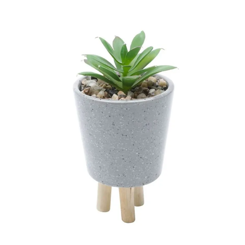 Cachepot Quartz Cinza E Madeira 16x7x7