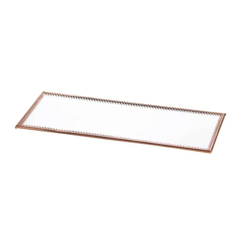 Bandeja Espelhada Metal Retangular Decorated Edges Cobre 30 x 12 Cm