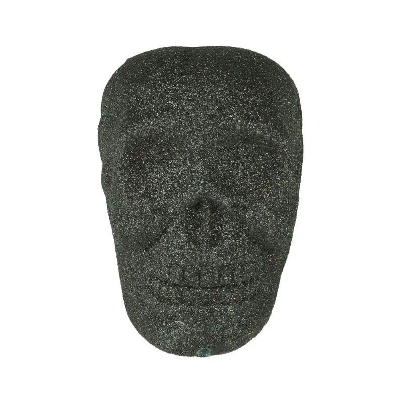 Caveira Resina com Glitter Preto 13x8,5x9,5cm