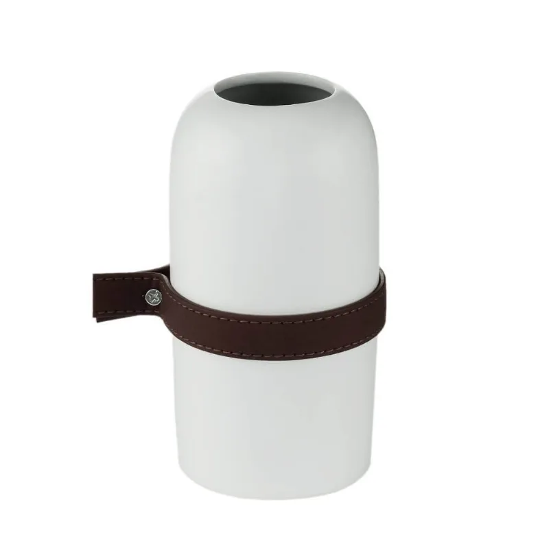 Vaso Cerâmica Capsule Leather Handle Branco 9,3x9,3x18,3cm