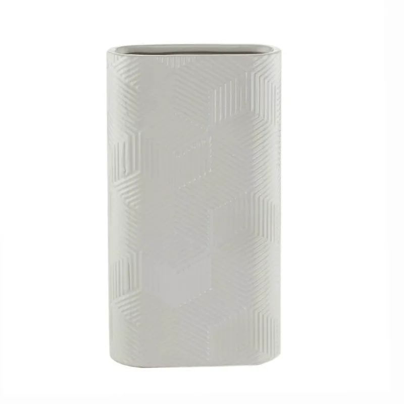 Vaso Cerâmica Geometric Draw Branco 12X5X22,4cm