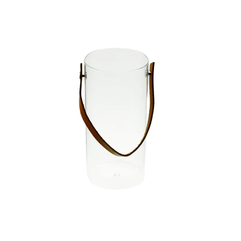 Vaso Vidro Leather Brown Belt Branco 7,5X7,5X15cm