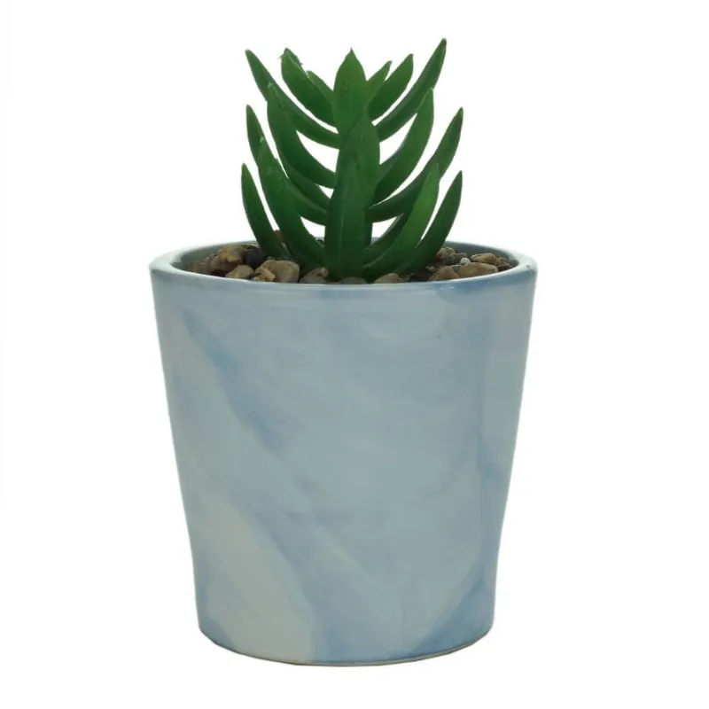Vaso Cerâmica Blue Marble Com Planta Azul 7,3x7,3x12cm