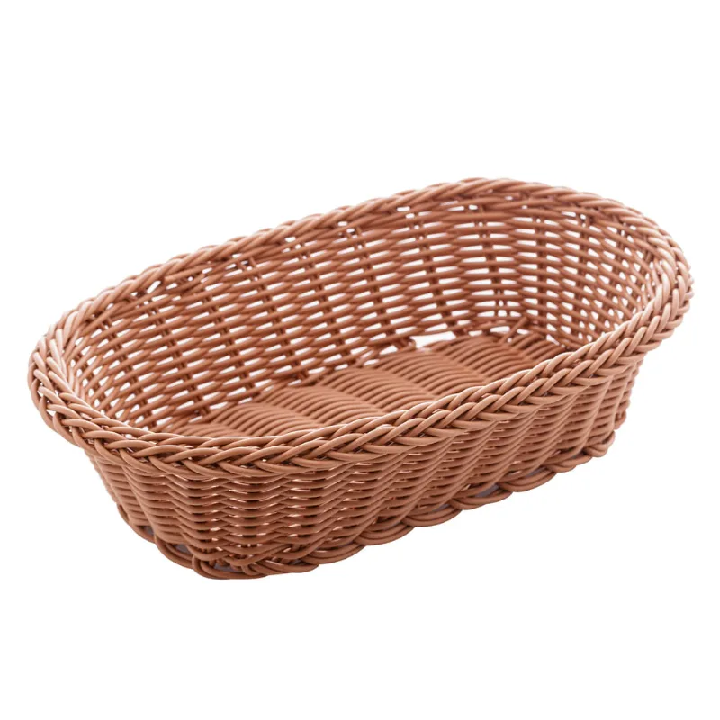 Cesta Oval De Plástico Rattan Marrom 24x17cm Lyor