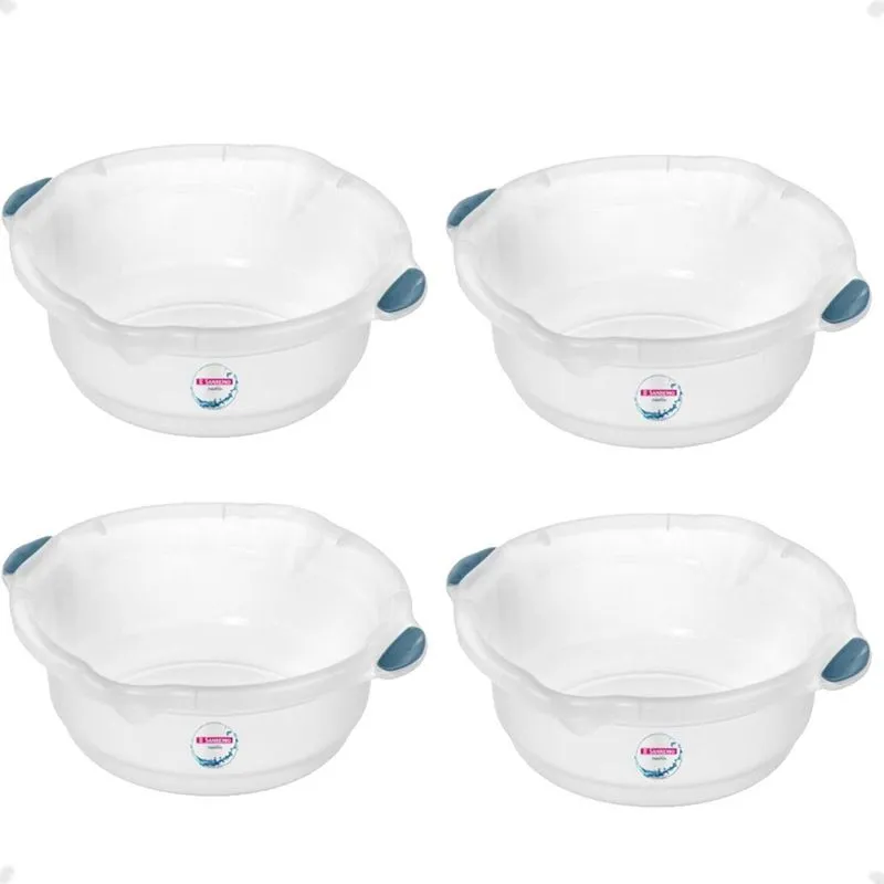 Kit 4 Bacia Multiuso Transparente Plástico 8,6 Litros Alça