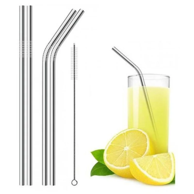 Kit 4 Canudos Inox Reto Curvado Kit Escova Limpeza 556mtzi