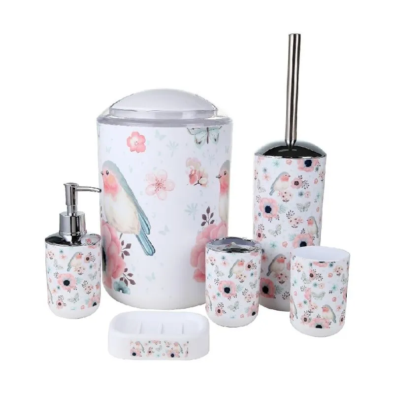 Kit Banheiro Com 6 Peças Pássaros
