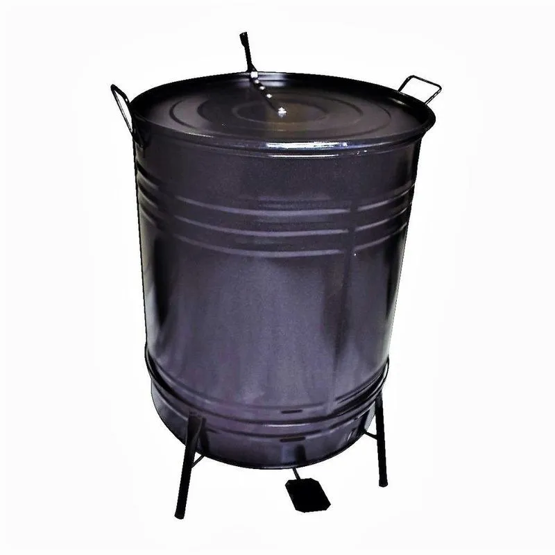 Lixeira De Tambor Em Aço Com Suporte Pedal Preta 70L