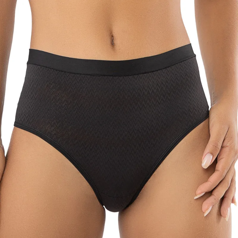 Calcinha Média Microfibra Jacquard Zigzag Preto
