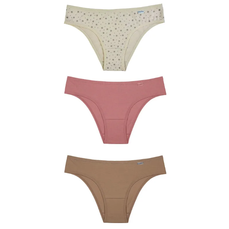 Kit 03 Calcinha Biquinis Em Cotton Estampa Bolas