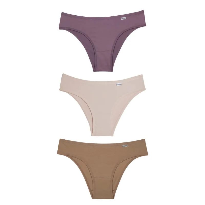 Kit 03 Calcinha Biquinis Em Cotton New Nude-Areia-Mousse