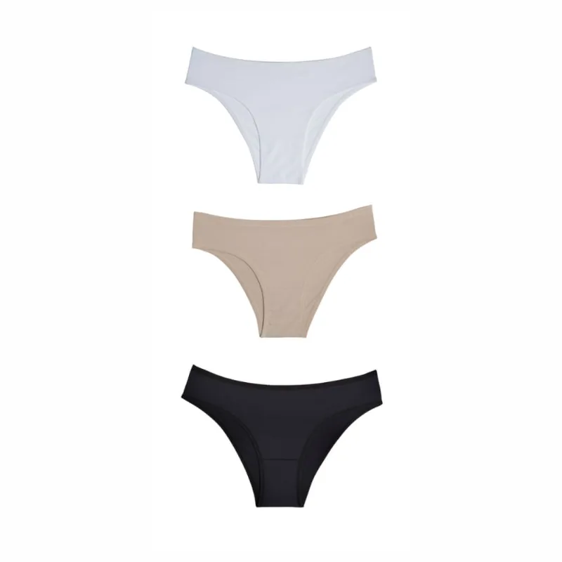 Ki 03 Calcinhas Biquini Em Cotton Mousse-Branco-Preto