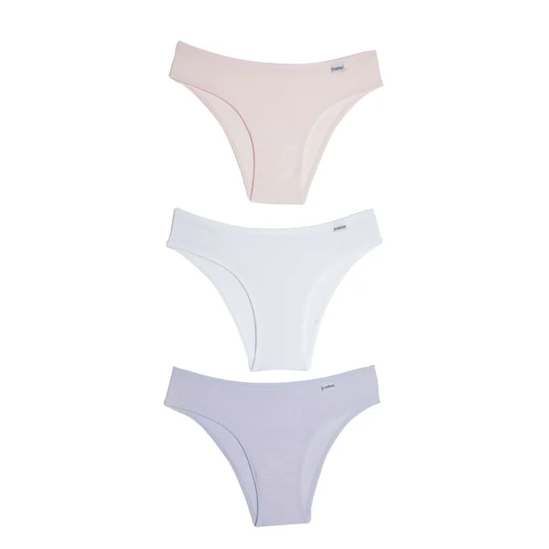 Kit 03 Calcinha Biquinis Em Cotton Algodão Doce-Branco-Lilas