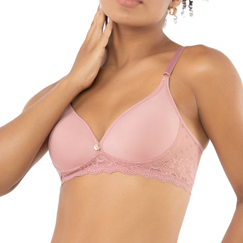 Soutien Em Microfibra E Renda Com Bojo Rosa Chá