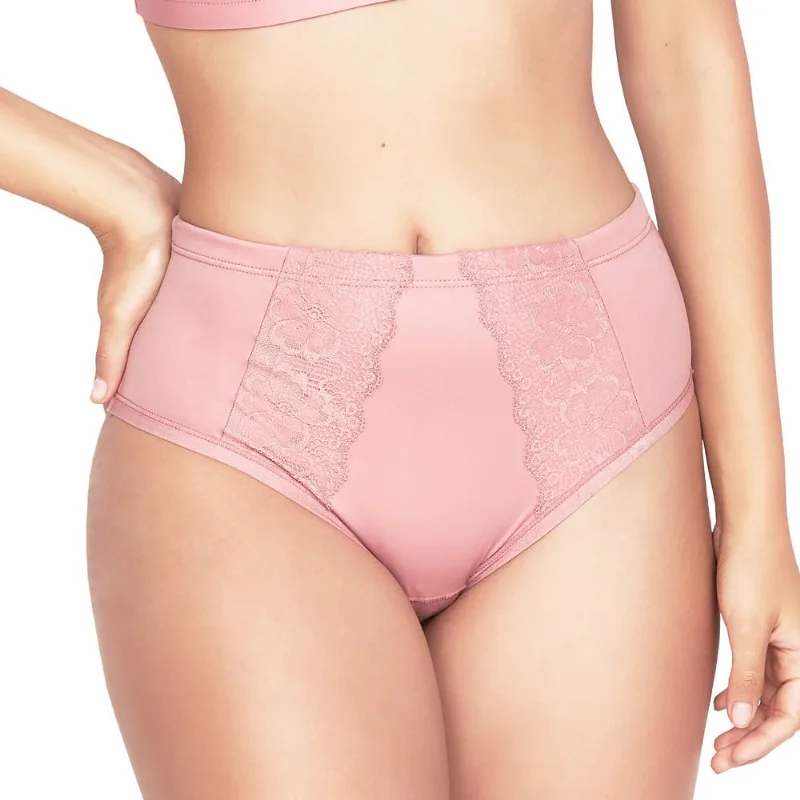 Calcinha Larga Em Soft Gun E Renda Rosa Chá