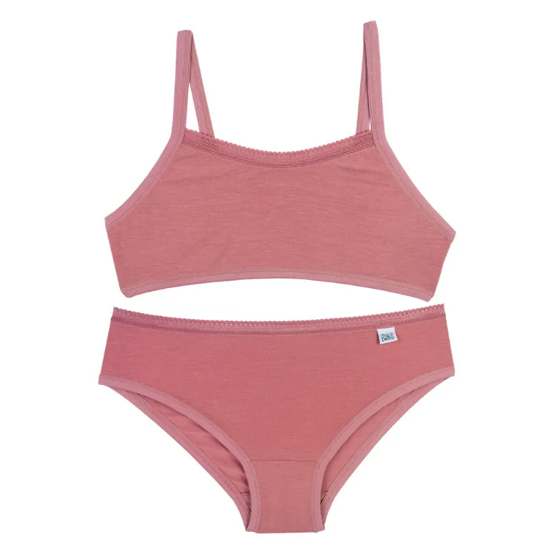 Kit Com 2 Peças: Soutien E Calcinha Infantil Em Modal Rosa Chá