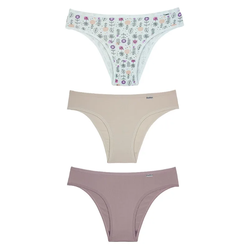 Kit 03 Calcinha Biquinis Em Cotton Estampa Be Happy