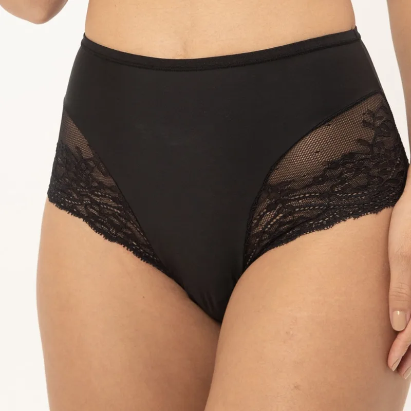 Calcinha Larga De Laser Cut Rendada Preto