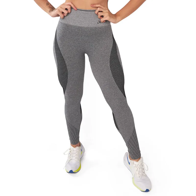 Calça Legging Fitness Sem Costura Canelada Nas Laterais Mescla
