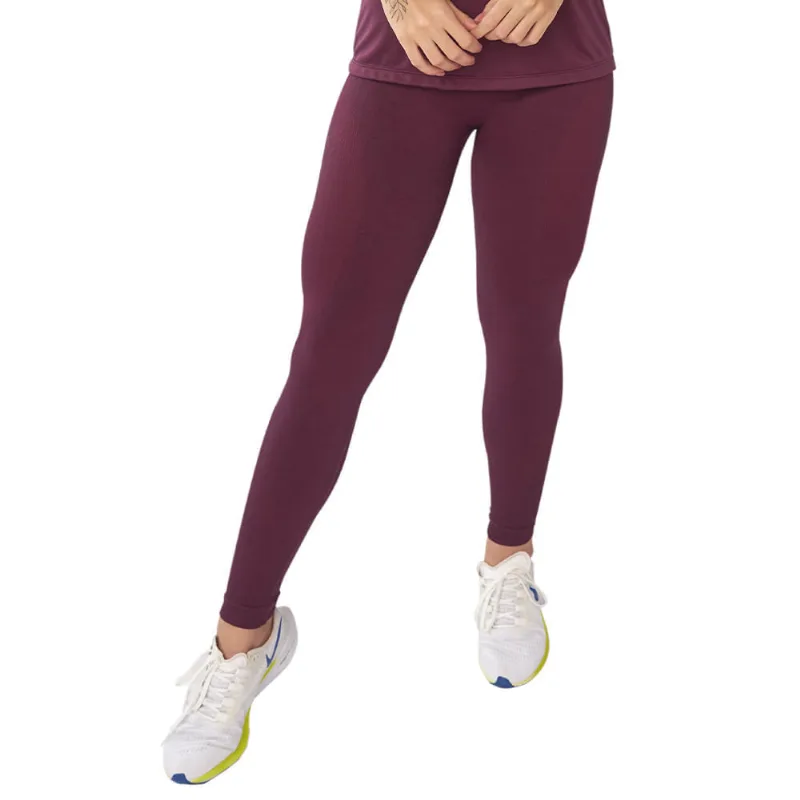 Calça Legging Fitness Sem Costura Canelada Nas Laterais Berinjela