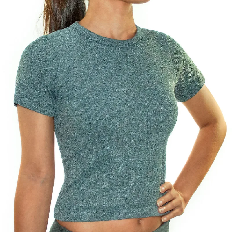 Cropped Sem Costura Decote Careca E Manga Curta Mescla