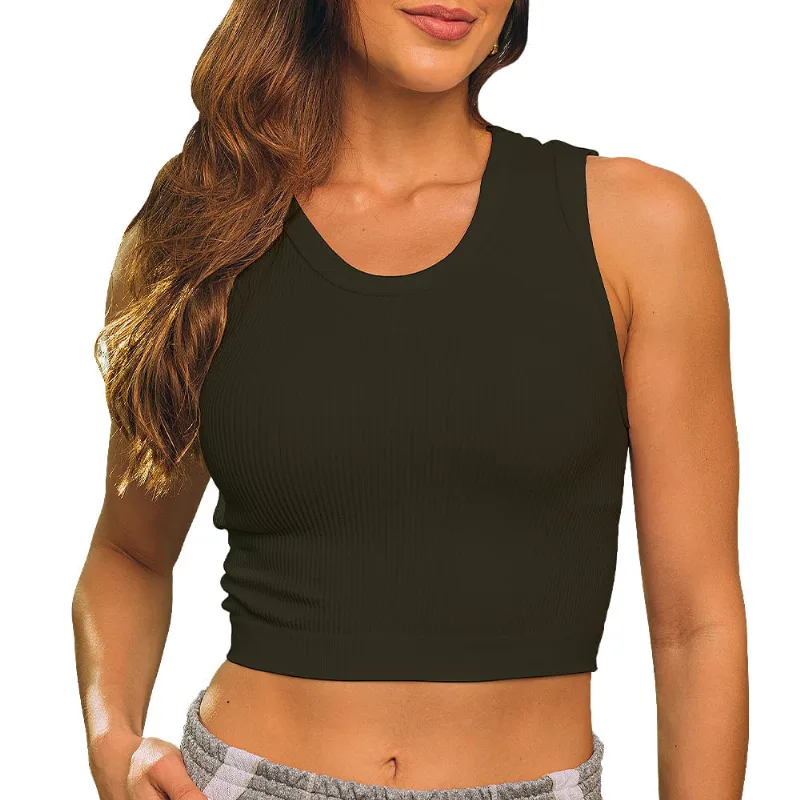 Cropped Canelado Sem Costura Verde Militar