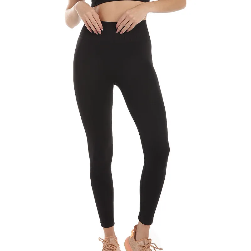 Calça Legging Fitness Sem Costura E Cós Duplo Preto