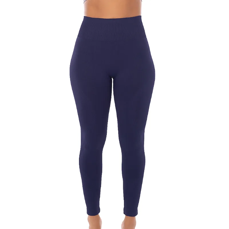 Calça Legging Fitness Sem Costura E Cós Duplo Azul Sky