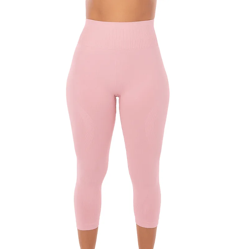 Calça Capri Fitness Sem Costura Rosa Pó