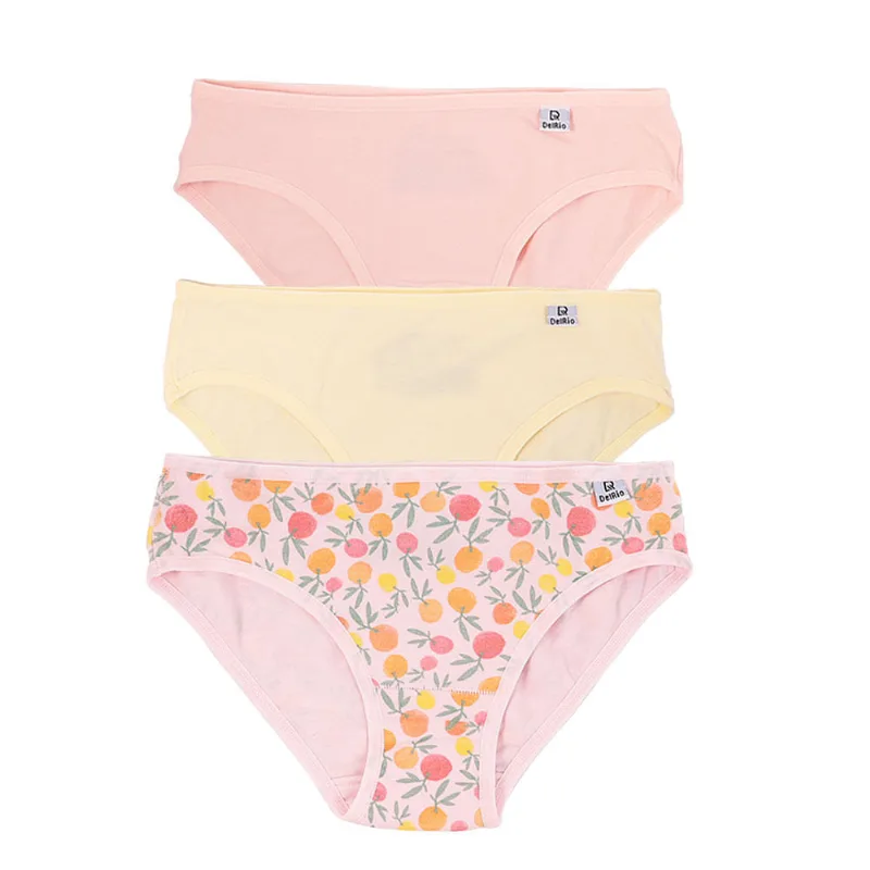 Kit 03 Calcinhas Infantil Em Cotton Estampa Laranjas