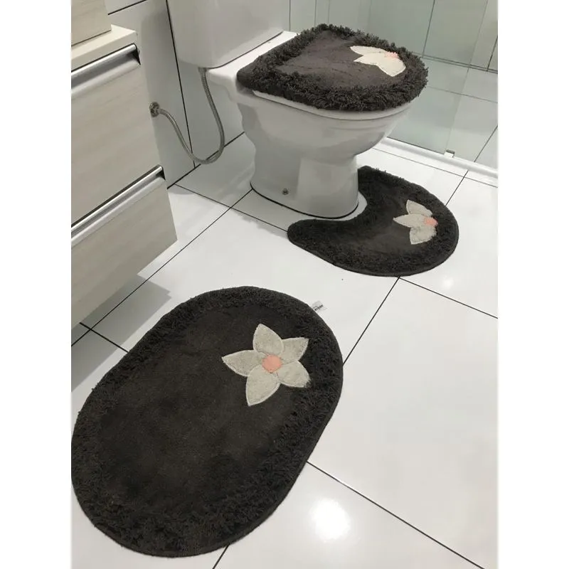 Tapete Para Banheiro Em Algodão 3 Peças Marrom