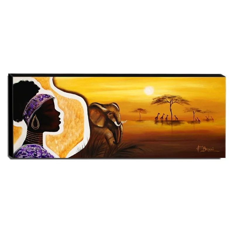 Quadro De Pintura Africana 40x105cm-1241