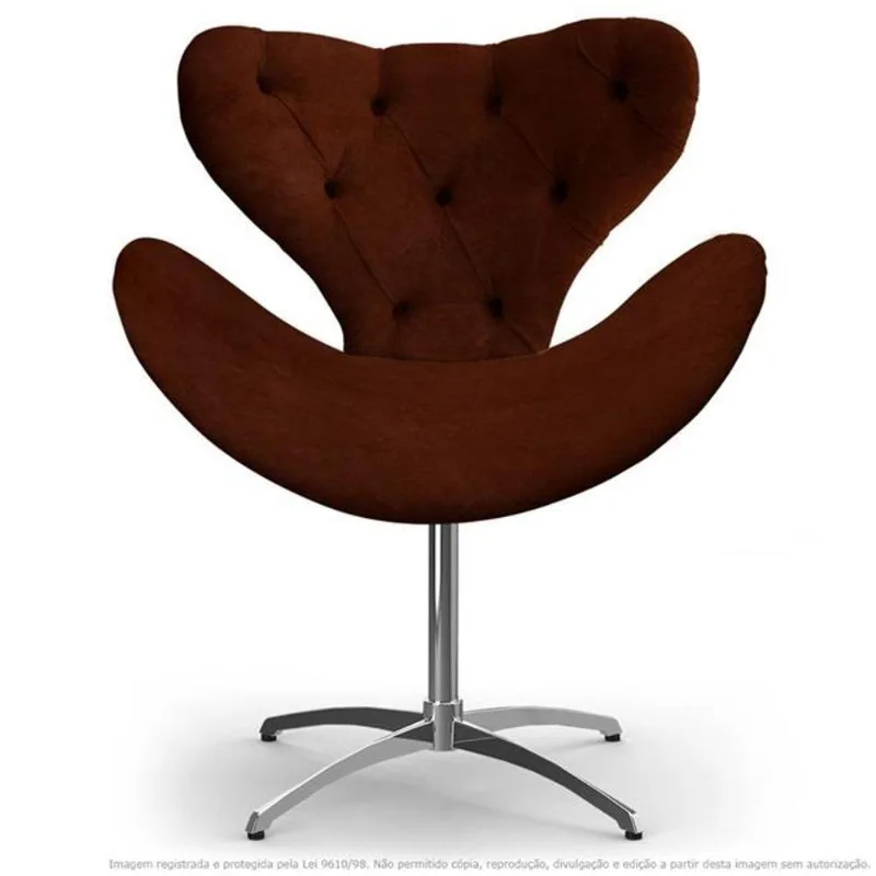 Cadeira Com Capitonê Decorativa Poltrona Egg Marrom Com Base Giratória