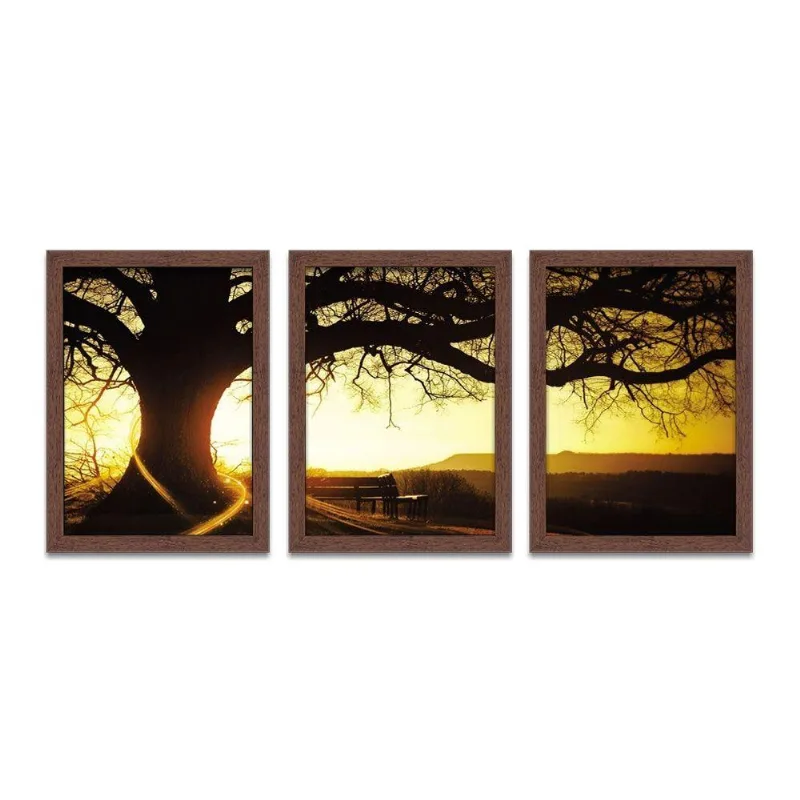 Quadro Mosaico Entardecer Árvore Peças A4 Rústica