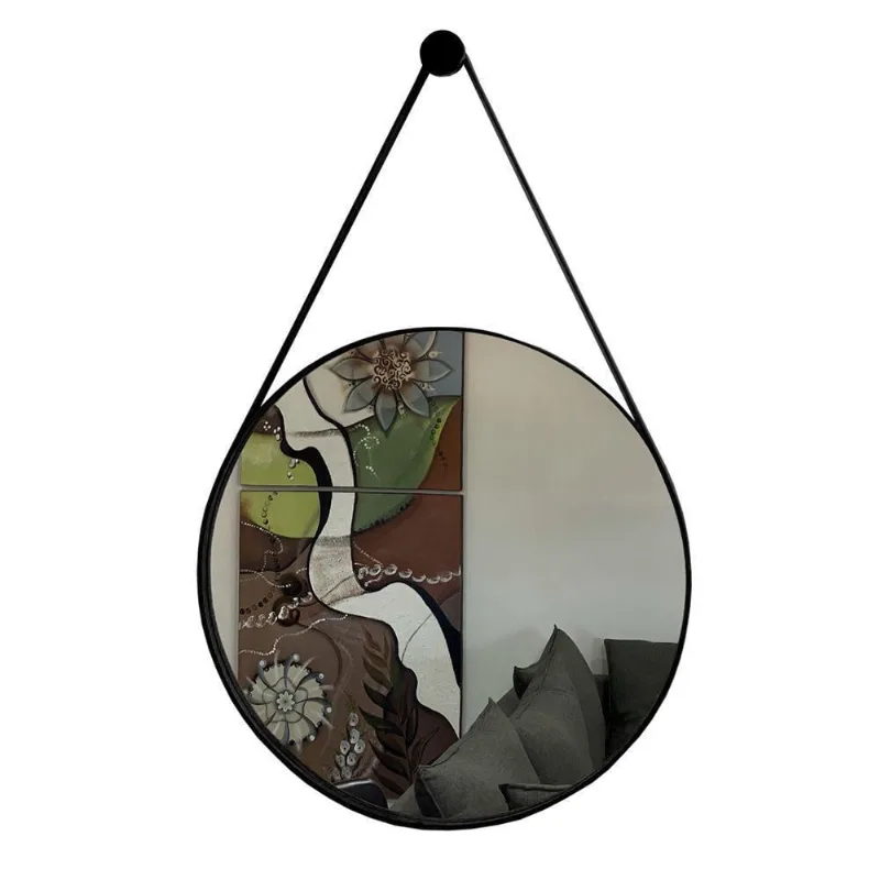 Espelho Adnet Redondo Decorativo Alça 50Cm Completo Preto