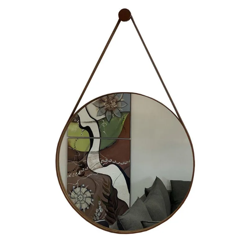 Espelho Adnet Redondo Decorativo Alça 50Cm Completo Caramelo