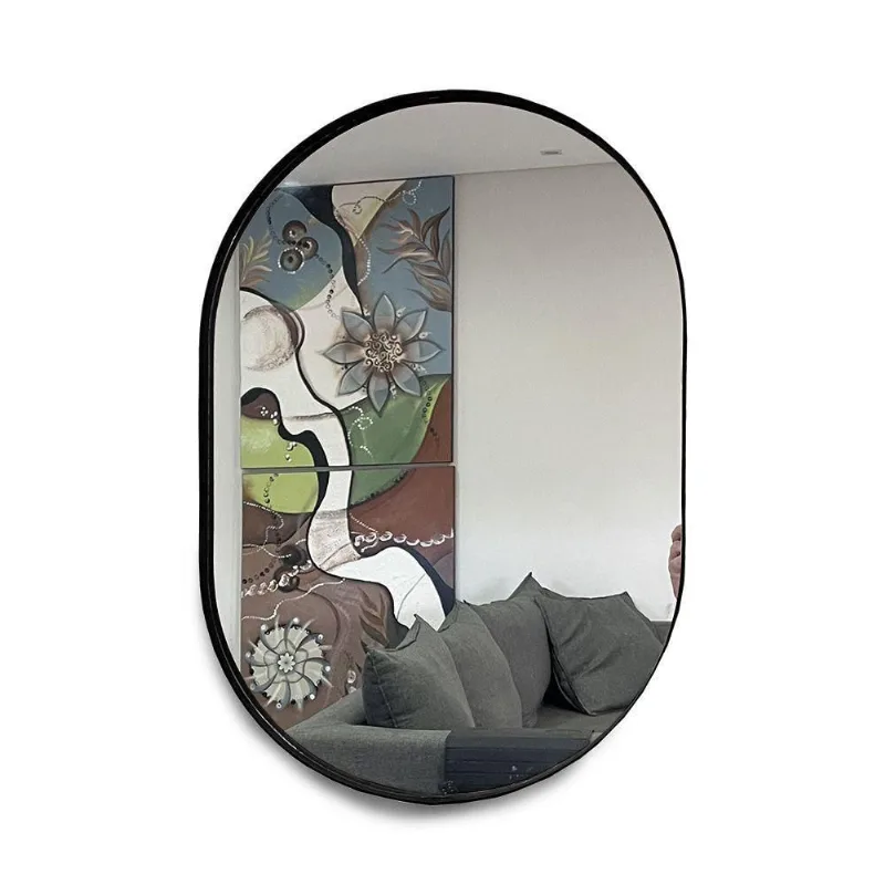 Espelho Oval 60X40Cm Com Moldura Preto