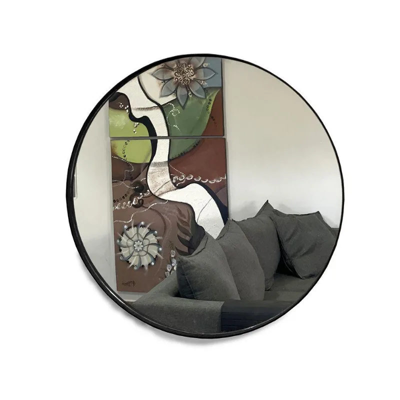 Espelho Redondo 40Cm Com Moldura Preto
