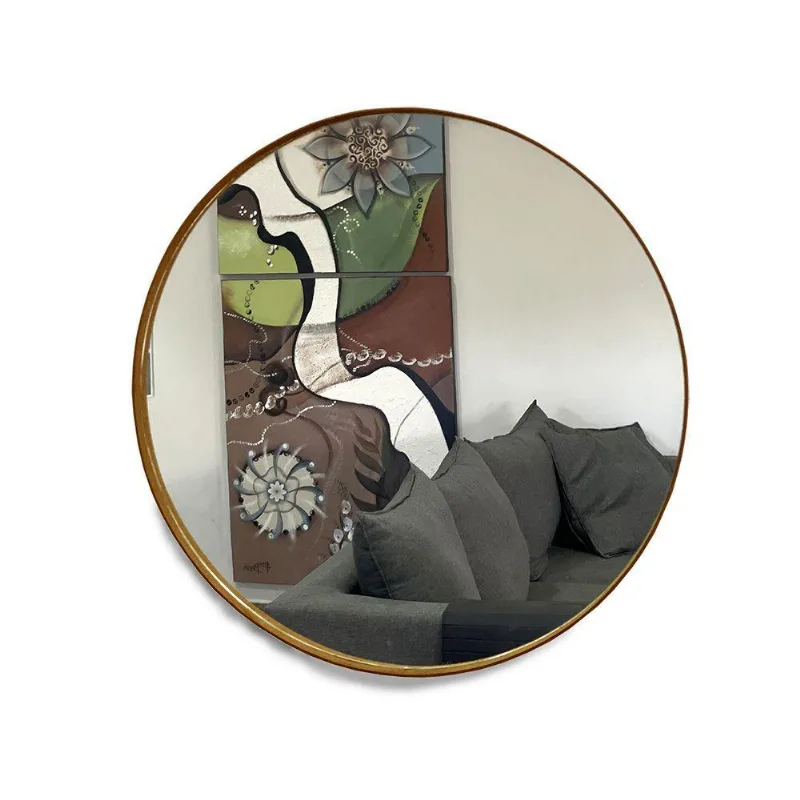 Espelho Redondo 40Cm Com Moldura Caramelo