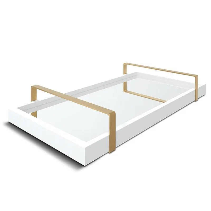 Bandeja Espelhada 25x50cm Branca Com Alça Cobre