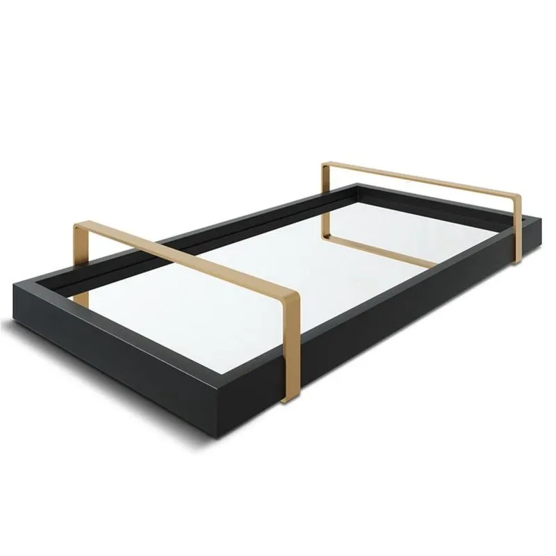 Bandeja Espelhada 25x50cm Preta com Alça Cobre