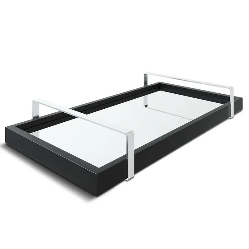 Bandeja Espelhada 25x50cm Preta Com Alça Prata
